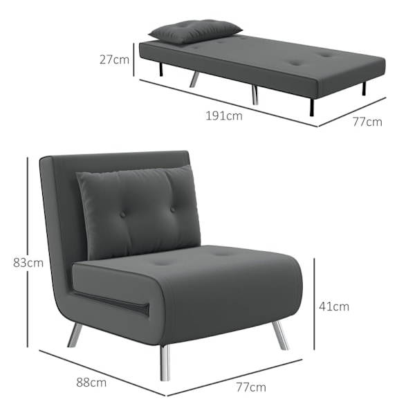 Rootz Convertible Recliner Bed - Lounge Chair - Enkelsäng - Andas sammetsöverdrag - Justerbart ryggstöd - Mörkgrå - 77L x 88W x 83H cm