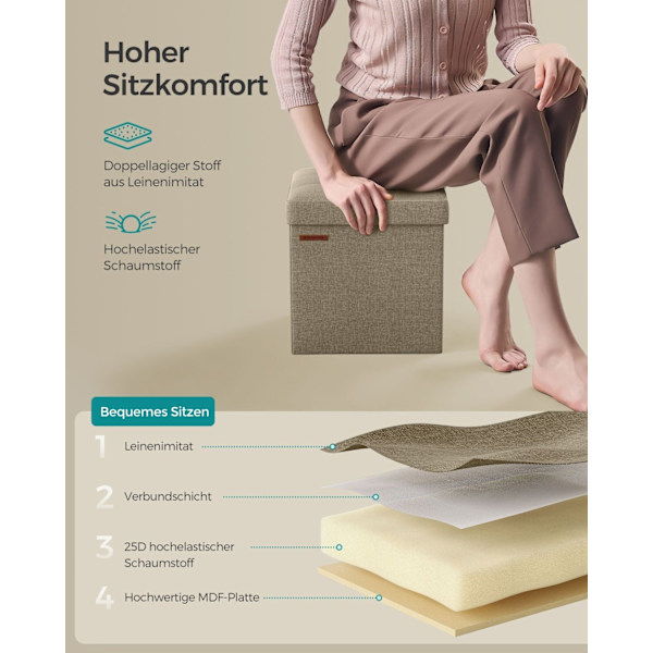 Rootz sædebryst Ottoman - Opbevaringsskammel - Fodstøtte - MDF og linned - 25D skum - 30 cm x 30 cm x 30 cm