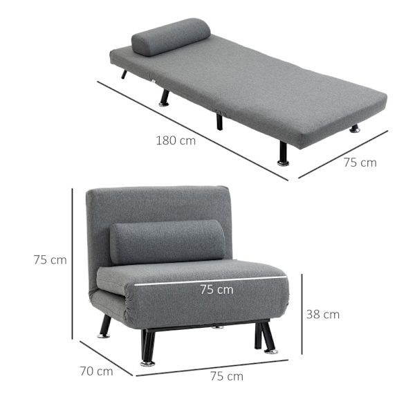 Rootz Foldeseng - Alsidig Sovesofa - Tilbagelænet ryglæn - Stålramme - Linnedlook - 75cm x 70cm x 75cm (Sofa) / 180cm x 75cm x 25cm (Senge)