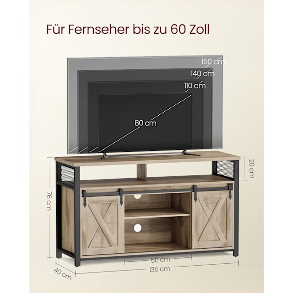 Rootz TV-teline - Viihdekeskus - lastulevy teräs - tammi ruskea-musta - 40 cm x 135 cm x 76 cm - 38,5 kg - Max. Kuorma 80kg