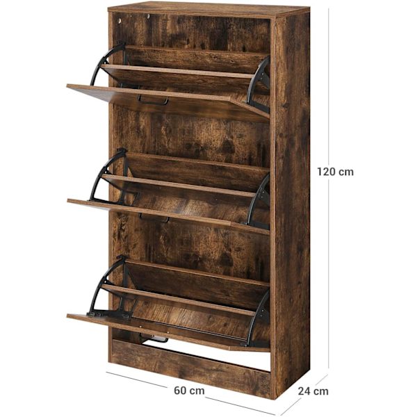 Rootz Skoskåp - Organizer - 3 gångjärnsdörrar - Brun - Bearbetat trä - 60 x 24 x 120 cm