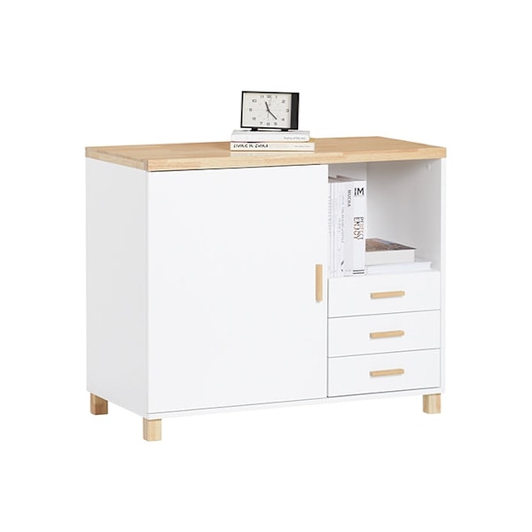 Rootz Office Storage -kaappi - arkistokaappi - puinen järjestäjä - valkoinen ja ruskea ulkonäkö - 90x75x45cm - MDF & kumipuu
