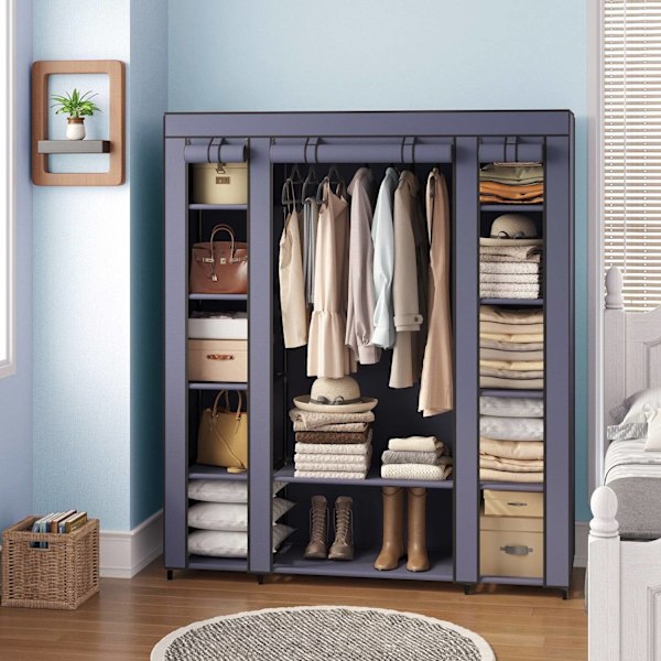 Rootz Fabric Garderobe - Stofskabet - Fleece Coated Storage - Rumbesparende løsning - 45x150x175cm - Blå