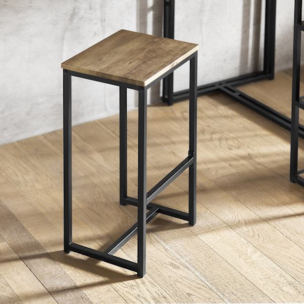 Rootz 3-delt barbordssæt - Barbord med 2 stole - Spisebordssæt - MDF bordplade med PVC - Metalstel - Pladsbesparende opbevaringshylder - Ideel til køk