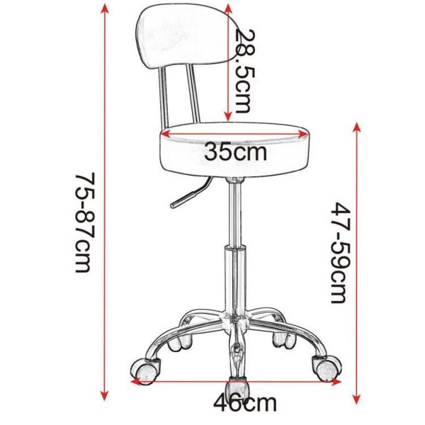 Rootz arbejdsskammel BH34 - Rulleskammel - Kontorstol - Ergonomisk design - Justerbar højde - Holdbar bygning - 75cm x 35cm x 87cm