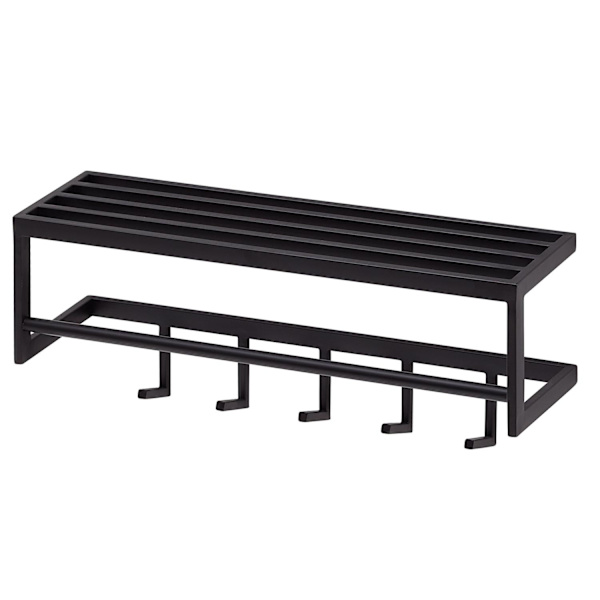 Rootz väggklädhängare metall svart 70x20x20 cm hall klädhängare med hylla - Design krokskena väggpanel stål - Garderobsvägg med hatthylla - Klädhängar