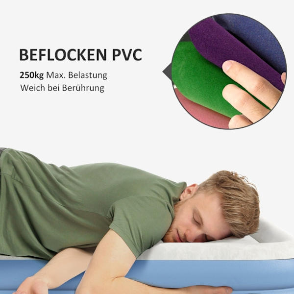 Rootz 2 Person oppustelig campingmadras - Luftseng - Blow-Up madras - Indbygget pumpe - Bæretaske - 203 cm x 152 cm x 46 cm - Lyseblå - Optimal kropss