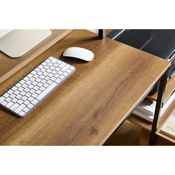 Rootz Desk Study Table - WorkStation - Office Desk - runsaasti tallennustilaa - 143x90x50cm - metallikehys - ruskea musta maalattu