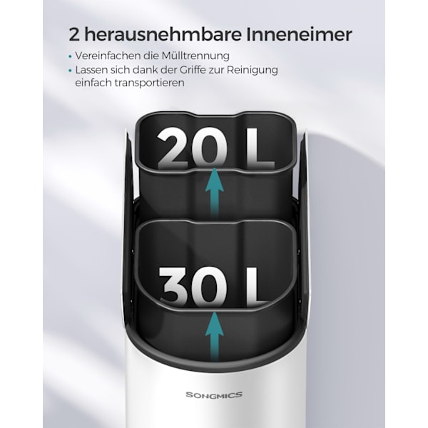Rootz stål skraldespand - Affaldsspand - Skraldespand - Fodpedal - Cloud White-Metallic Silver - PP Plast Indvendig spand - 20L & 30L Kapacitet - 49 c