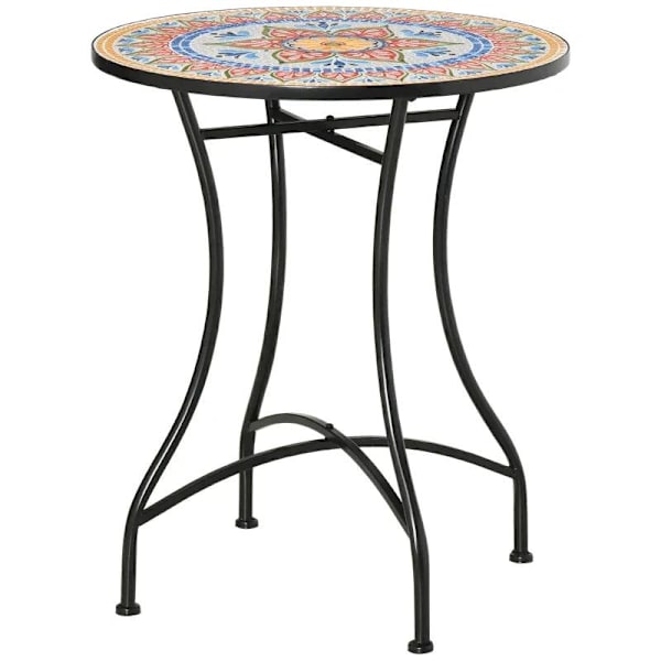 Rootz Puutarhapöytä - Mosaiikkipöytä - Pyöreä Bistropöytä - Sivupöytä Mosaic Top Keraaminen - Metalli - Punainen + Sininen + Valkoinen - Ø60 cm