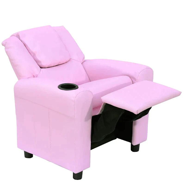 Rootz Barnfåtölj - Minifåtölj - Barnsoffa - Liggfåtölj - Liggfunktion - Inbyggd mugghållare - Rosa - 62 x 52 x 69 cm