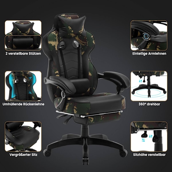 Rootz Gaming Chair - Kontorsstol - Racing Chair - Justerbar höjd & fällbar - Ergonomisk design - 121-128cm x 56cm x 46cm