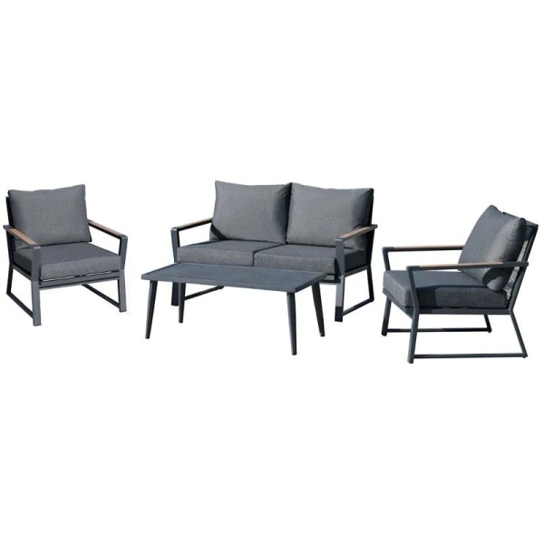 Rootz 4-delt udendørsmøbler - 4-delt havemøbelsæt - Sofa - Lænestol - Sidebord - Aluminium/Polyester/Polyrattan - Mørkegrå