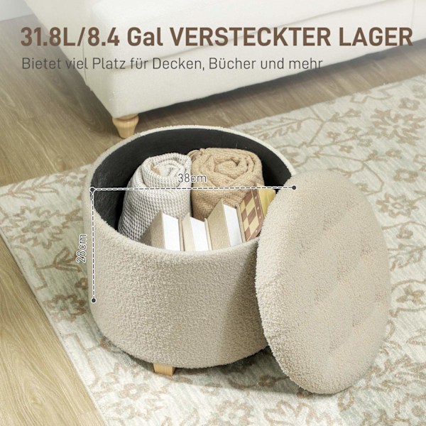 Rootz Round Stole With Storage - FootSnol - Ottoman - Rummelig 31,8L Storage - Ø45 X 41H CM - Brun