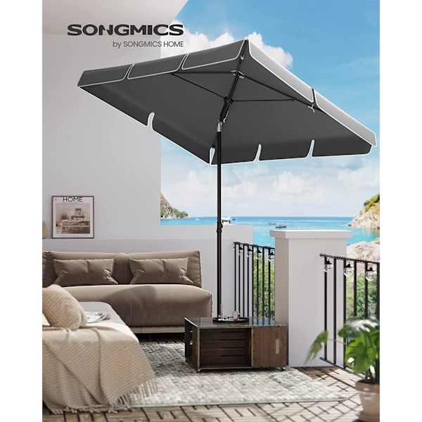 Rootz Grå Stålramme Parasol - Parasol - Udendørs skygge - 160g/m2 polyesterstof - Justerbar højde - 230 cm x 150 cm - 175-245 cm - 28/32 mm stang - Le