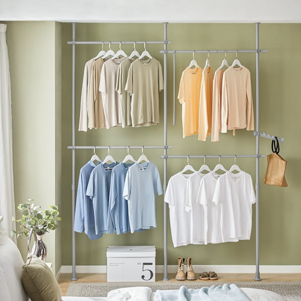 Rootz justerbar teleskopisk klädstång - Garderobshållare - Hyllsystem - Utrymmesbesparande design - Enkel montering - Variabel storlek 124-226cm x 200