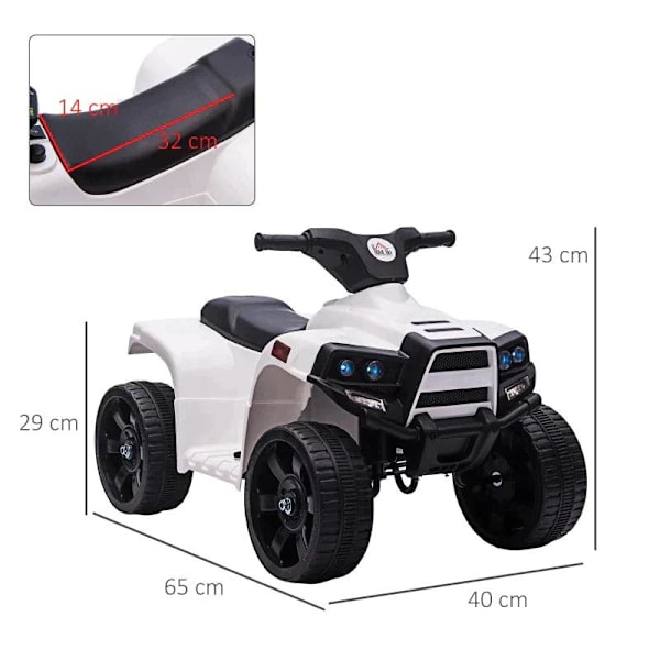 Rootz Mini Electric Quad - Lasten sähköiset ATV-rattaat - Sähkömoottoripyörä 2 ajovalolla - Sähköinen mönkijä - Rantaauto - Musta/Valkoinen - 65 x 40