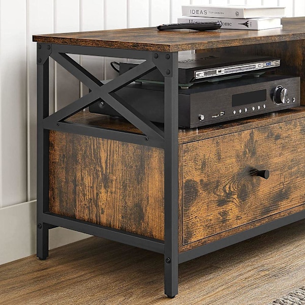 Rootz TV Stand - Mediekonsol - Moderne TV Stand - Hjørne TV Stand - TV Bord - Spånplade/Stål - Vintage Brun-Sort - 120 x 40 x 50 cm