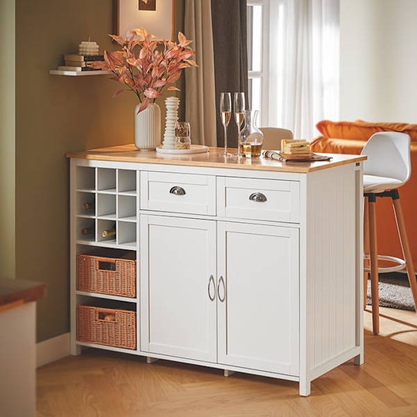 Rootz Kitchen Island - Barbord - Beverage Station - Opbevaringsskab - Rubberwood Top - 120cm x 90cm x 56cm