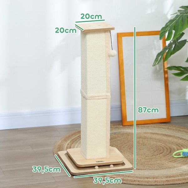 Rootz Cat kradsestolpe - Playrail kattelegetøj - Sisal Scratcher - MDF base - 39,5 cm x 39,5 cm x 87 cm