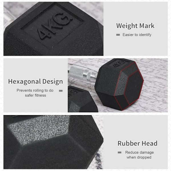 Rootz 2 x 4 kg hexagonala hantlar - Gummihantlar - Sport Hexviktsset - Styrketräning - Hemma - Gym