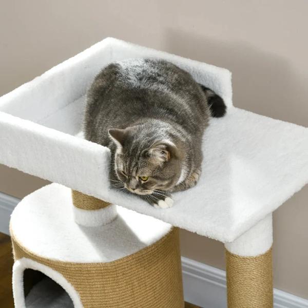 Rootz Skrapstolpe - Kattträd - Kattgrotta - 1 Kattgrotta - 1 Liggyta - Natur + Vit - 70 cm x 49 cm x 79 cm