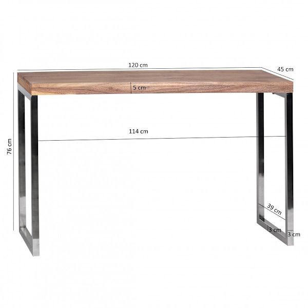 Rootz konsolbord massivt trä akaciakonsol med metallben skrivbord 120 x 45 cm lantlig skänk
