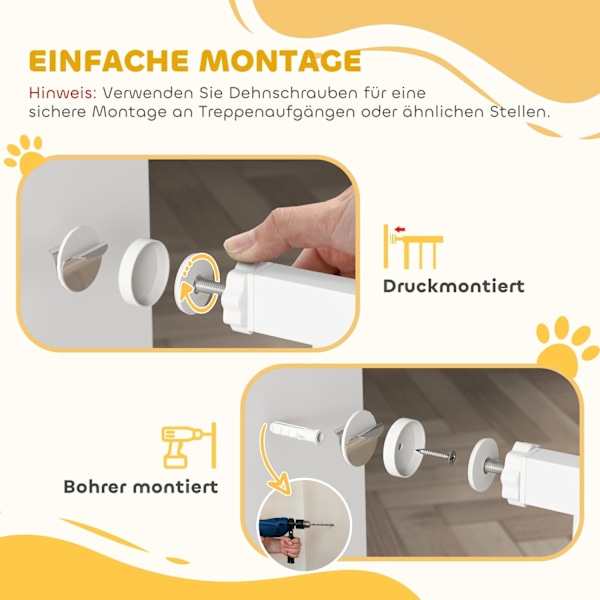 Rootz Justerbar Pet Gate - Stair Gate - Dog Gate - Secure Locking - 76-104W x 106H CM - Inkluderer kattedør