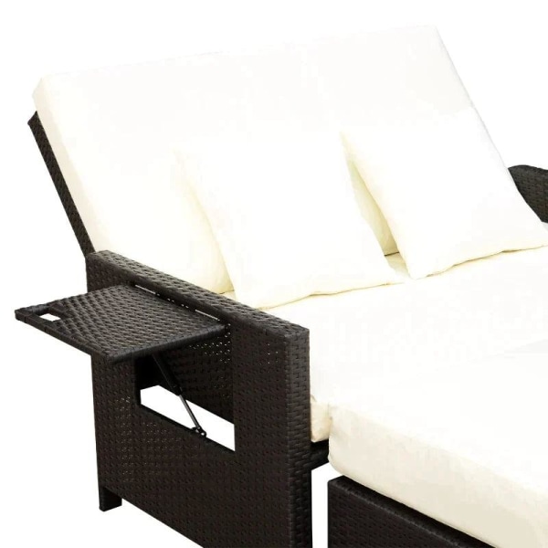 Rootz Poly Rattan Lounge Soffa - Trädgårdssoffa - Solstol - 2-sits - Dyna - Pall - Brun