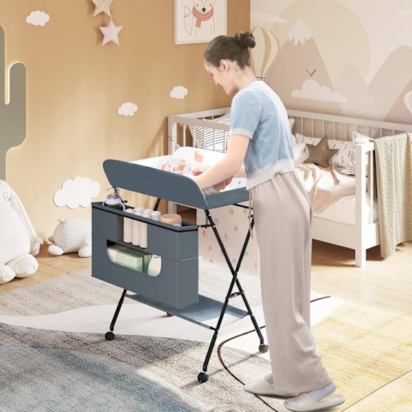 Rootz justerbart skötbord - Blöjestation - Barnrumsmöbler - Säkert och säkert med säkerhetslås - Höjdjusterbart för komfort - Bärbart med förvaring -