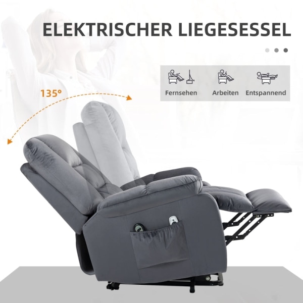 Rootz Elektrisk TV-stol med stå-op-støtte - Hvilestol - Liftstol - Ultimativ komfort - Blidt løft - Vibrerende massage - 85 cm x 94 cm x 107 cm - Fløj