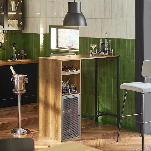 Rootz Modern Barbord - Köksö - Matbord - Industriell design - Rymlig förvaring - Vinglashållare - Flaskställ - 110cm x 105cm x 50cm