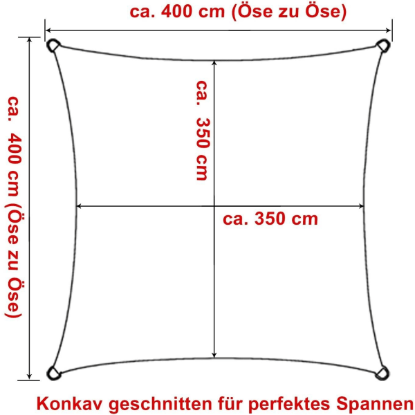 Rootz Premium Sun Sail - UV-suojavarjostin - Ulkokatos - 93 % UV Block - Vettä hylkivä - Helppo asennus - 4m x 4m
