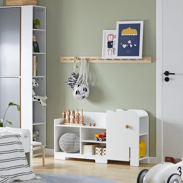 Rootz Elephant Børnehylde - Bogreol - Legetøjsopbevaring - Holdbar MDF-konstruktion - 7 åbne rum - Sikkerhed afrundede hjørner - 110 cm x 60 cm x 25 c