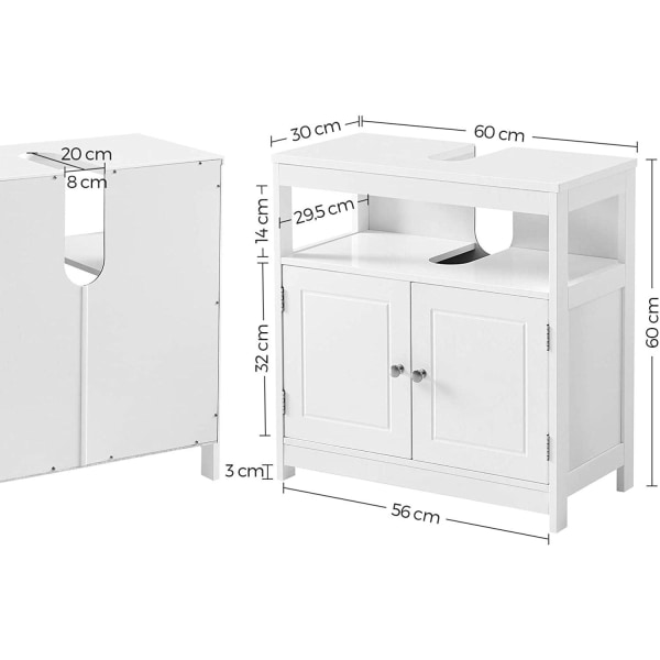 Rootz Tvättställsunderskåp - Badrumsskåp - Underskåp - Skandinavisk - Vit - MDF - 60 x 30 x 60 cm