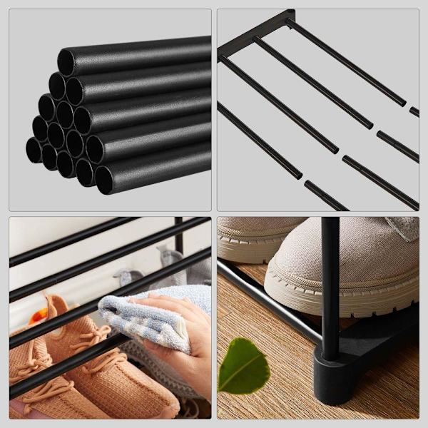 Rootz Skostativ - 3 hylder Skohylder - Skoopbevaring - Skoopbevaringsstativ - Skodisplaystativ - Metalrør/plastikforbindelser - Sort - 92 x 30,5 x 55