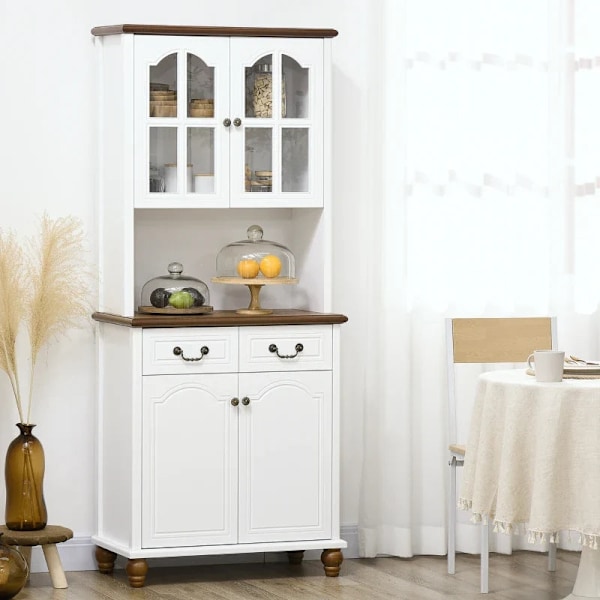 Rootz keittiökaappi - Buffet - 2 laatikkoa - 2 kaappiosastoa - Klassinen muotoilu - Valkoinen + Tummanruskea - 76 x 38 x 182 cm