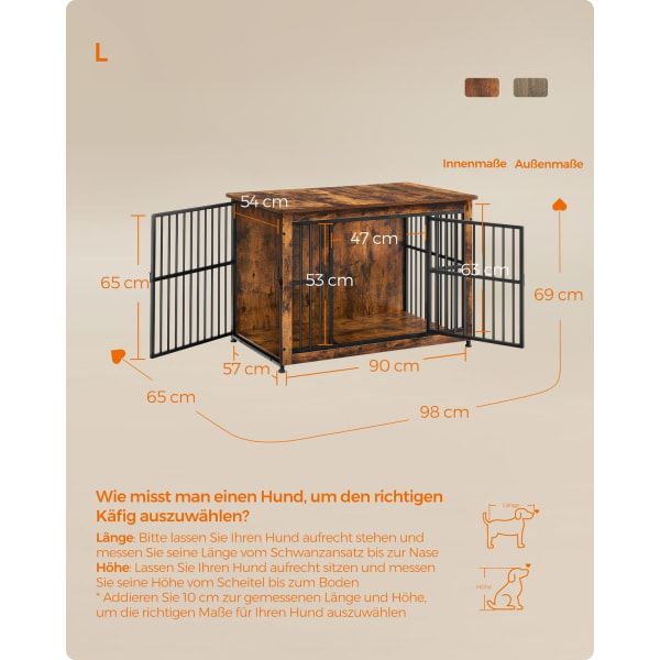 Rootz Vintage Brown -koiran häkki - Lemmikkien häkki - Heavy Duty -kennel - Lastulevy- ja teräsrakenne - Tilava sisustus - Helppo koota - 98cm x 65cm