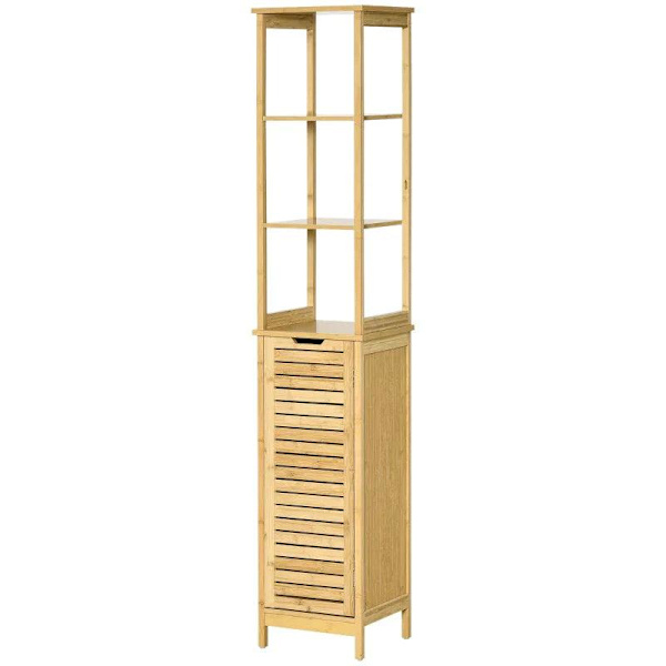 Rootz-kylpyhuonekaappi - korkea kaappi - kylpyhuoneen lattiakaappi - kolme hyllyä - yksi kaappiosasto - säleiköllä varustettu ovi - Natural - 34 x 30