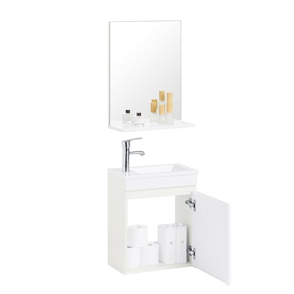Rootz badeværelse synke kabinet sæt - forfængelighed enhed - vaskebassin - kompakt design - 41x52x25cm kabinet, 40x50x14 cm spejl, 27x18x8 cm bassin