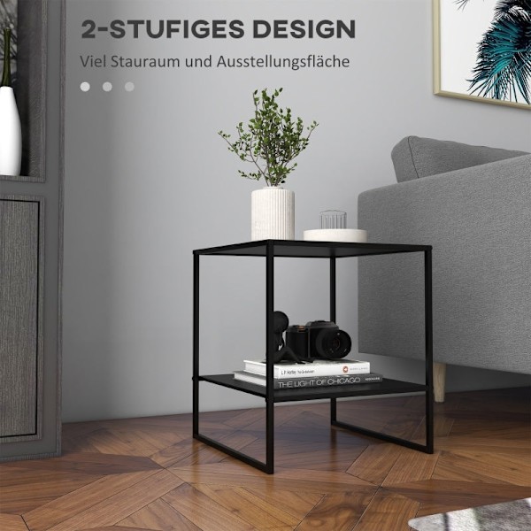 Rootz Industrial Design Sidebord - Sofabord - Sengebord - 2 niveauer af opbevaring - Robust stålramme - 40cm x 40cm x 45cm