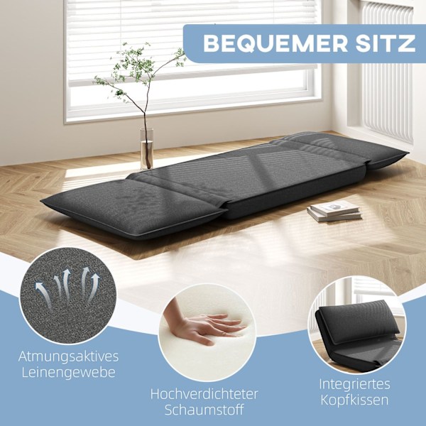 Rootz Sofa Bed - Justerbar ryglæn - Åndbart stof - Integreret nakkestøtte - 76L x 75W x 56H cm (gulvstol) - Grå