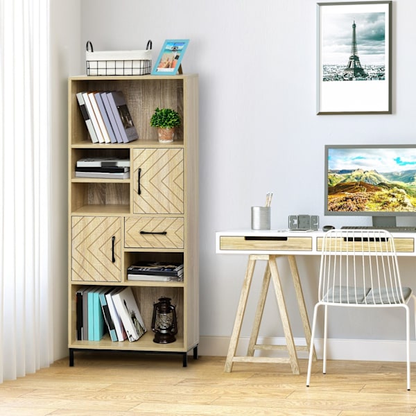 Rootz Bogreol Highboard - Træboghylde - Opbevaringsenhed - Moderne design - 60x30x150 cm med hylder og skabe