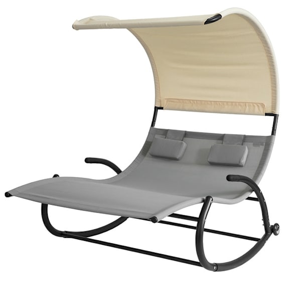 Rootz Double Rocking Lounger - Solstol med hjul - Trädgårdssäng med solskydd - Slitstark metallram - Vattenavvisande syntetisk fiber - Lätt att rengör