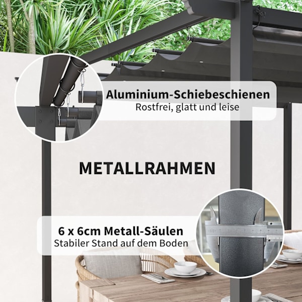 Rootz 3x3m Garden Pergola - Utomhus Gazebo - Infällbar tak - UPF30+ skydd - 300 cm x 300 cm x 227 cm