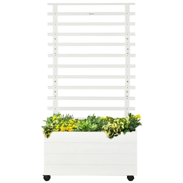 Rootz Planterkruka med spaljé - 4 hjul - Naturligt trä - Väderbeständig färg - Vit - 76 x 30 x 155 cm