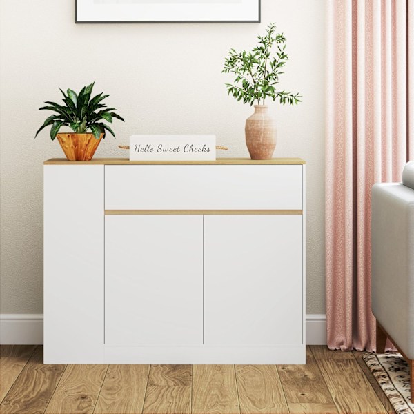 Rootz Sideboard Cabinet - Stor lagringsarrangör - Konsolbord - gott om förvaring - 105 x 30 x 81,5 cm - Modern vit - brun finish