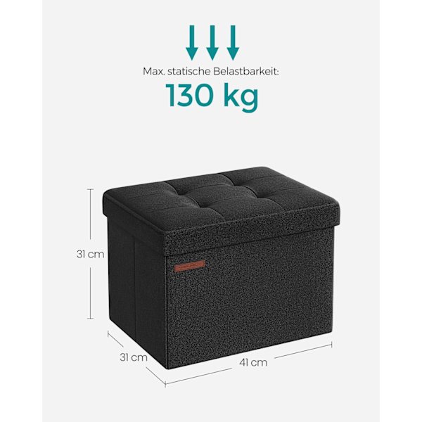 Rootz Black Seat Kiste - Ottoman - Opbevaringsboks - Imiteret linned - MDF - Skum - 31cm x 41cm x 31cm