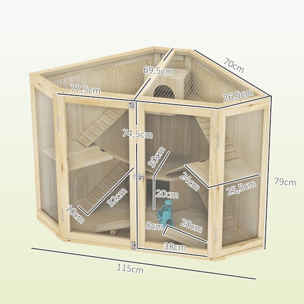 Rootz 4 Tier Hamster Cage - Small Animal House - trä livsmiljö - rymlig design - 115 x 69,5 x 79 cm