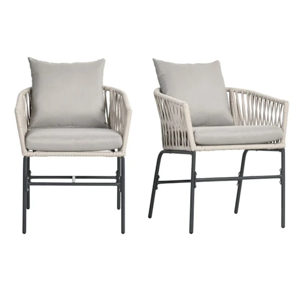 Rootz Trädgårdsstol - Uteplatsstol - Set med 2 Boho Style - Bekvämt sittskal - Sittdynor - Tvättbart överdrag - Metallram - Grå + Beige - 57cm x 60cm